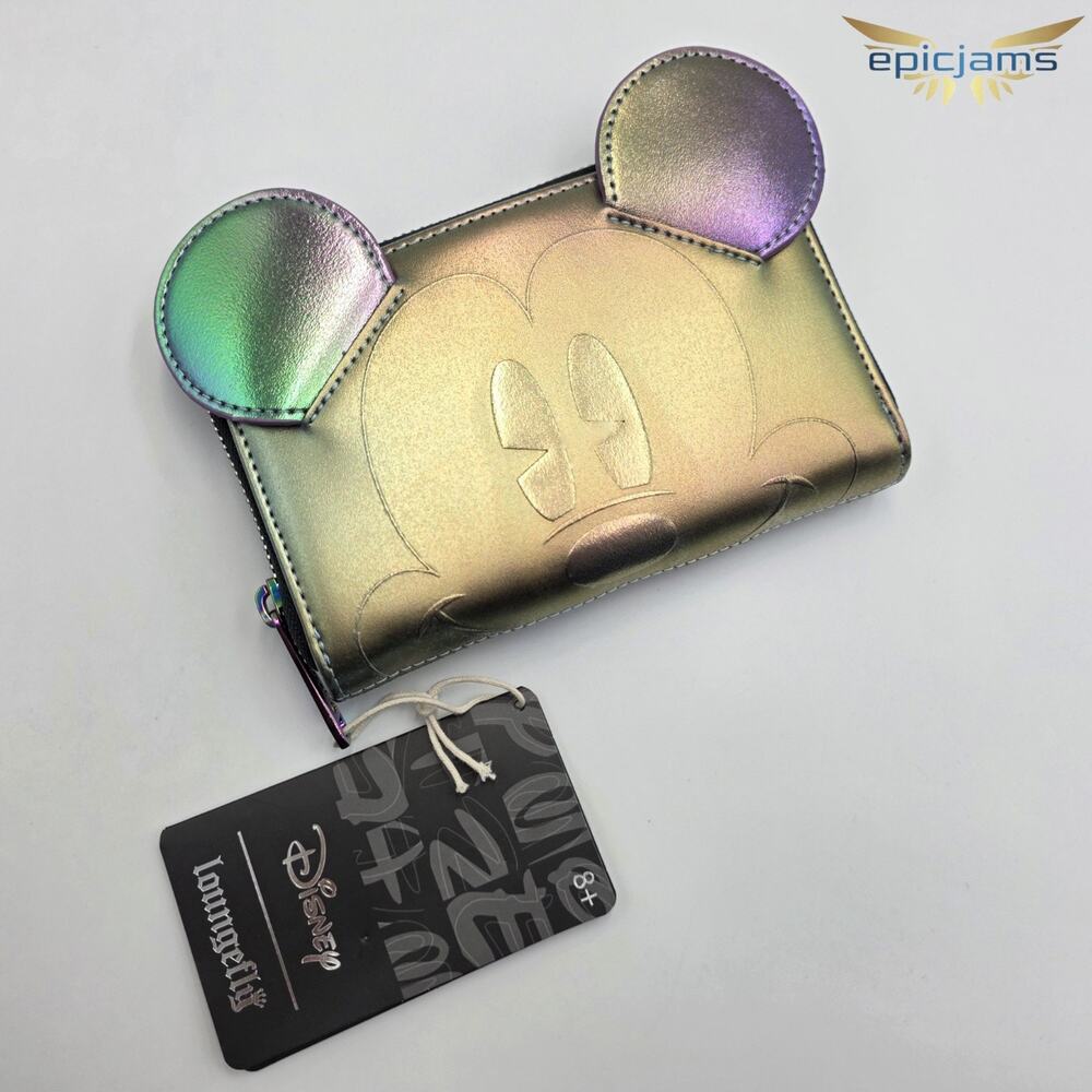 Loungefly Disney Mickey Mouse Oil Slick Iridescent Cosplay Zip Around Wallet New